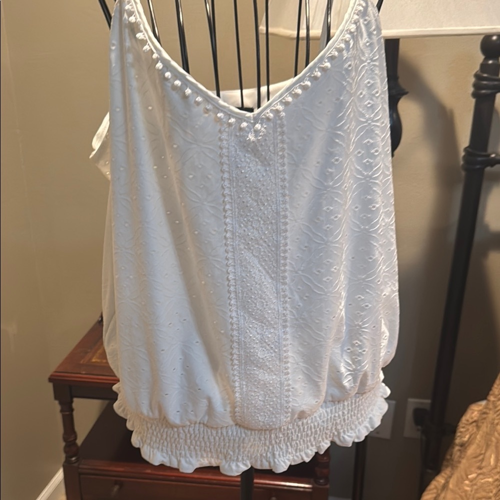 White House Black Market Blue Smocked Ruffled Camisole